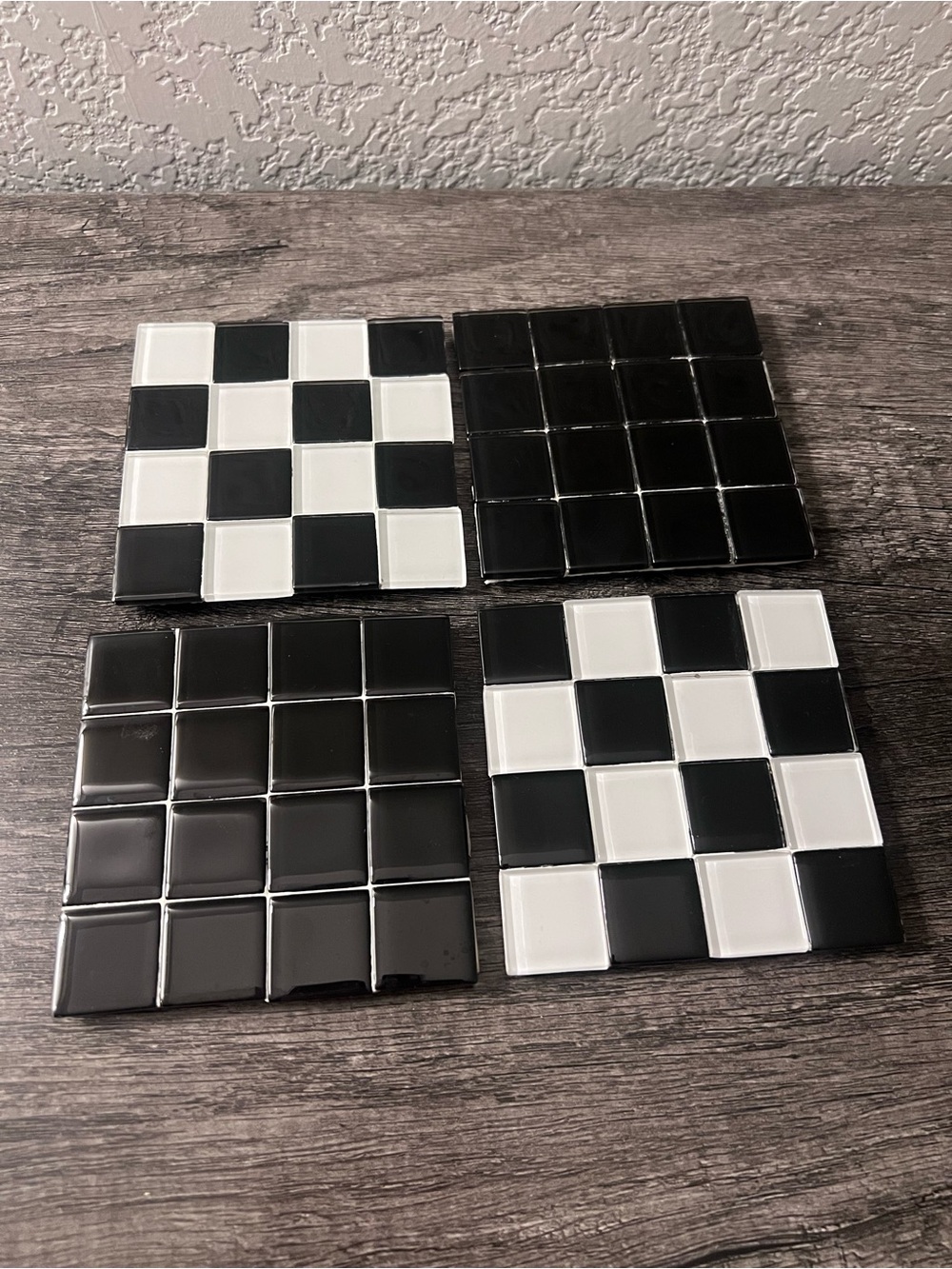 Handmade Black & White Tile Coaster Set of 4 Mosaic Checkered Drink Coasters